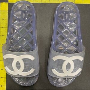 Chanel like pool slides 7 U.s. clear and white jelly shoes